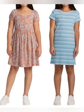 2pk Roxy Youth Dress Girls Size Light Blue Floral and Stripes New